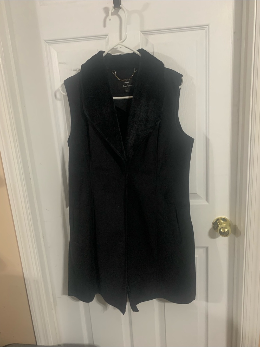 Dennis Basso Sleeveless Black Faux-Fur Collar Coat Vest